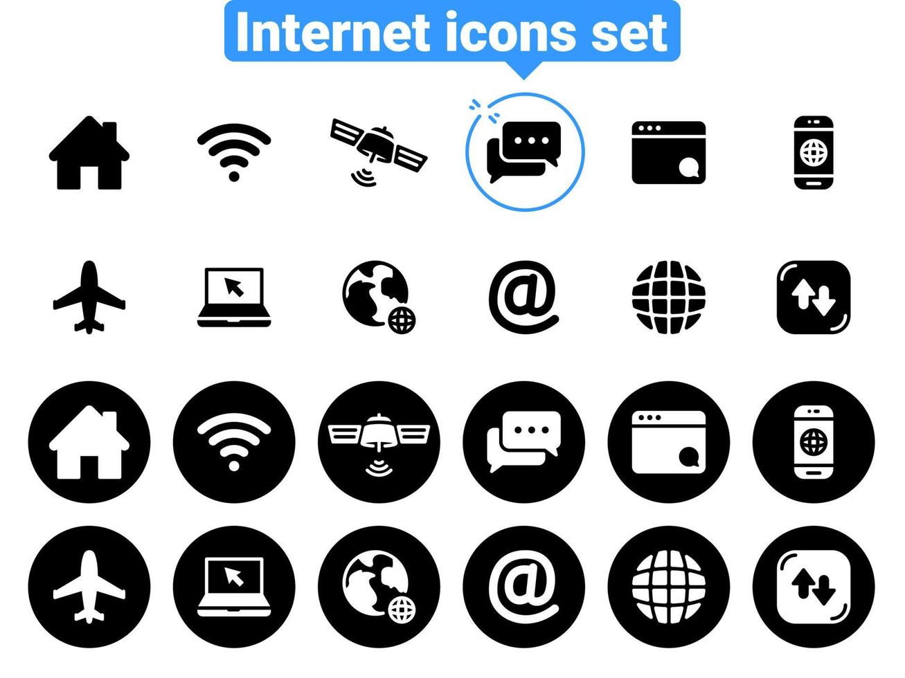 set di icone vettoriali nere, isolate su sfondo bianco. illustrazione piatta su un tema internet. riempimento, glifo