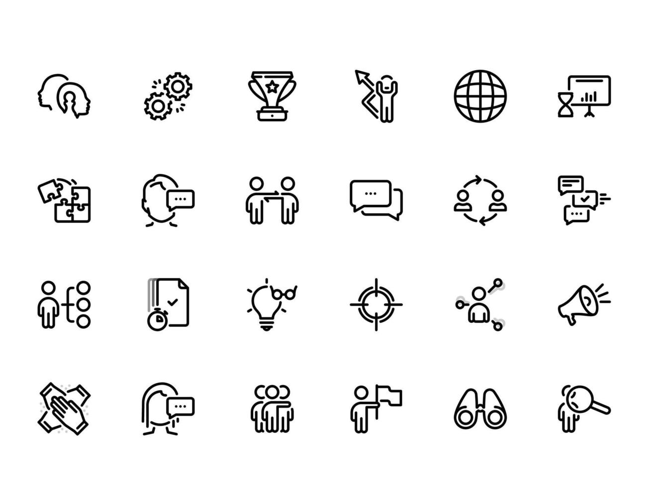 set di icone vettoriali nere, isolate su sfondo bianco. illustrazione piatta su un tema comunicazione e lavoro di squadra