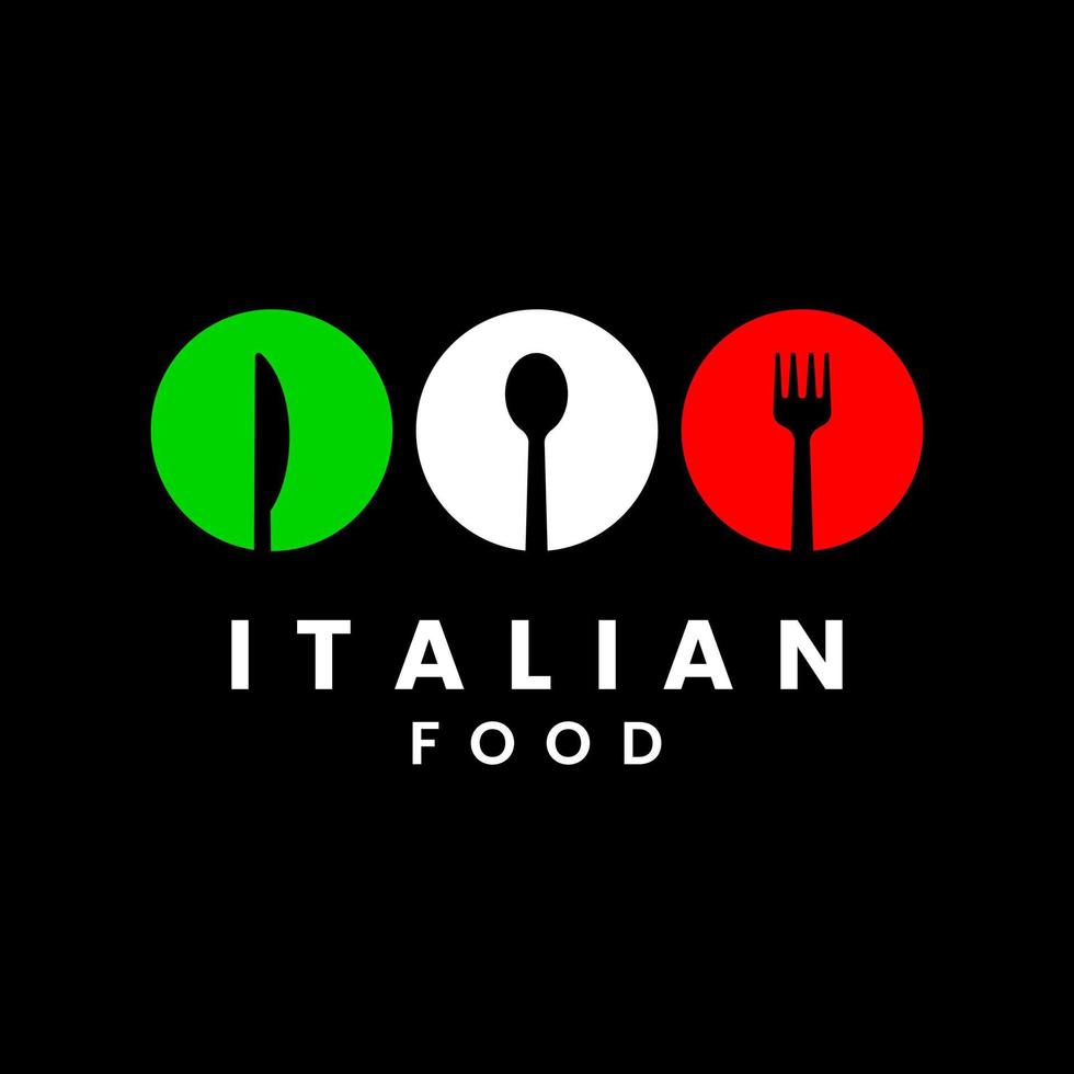 modello di logo di cibo italiano o ristorante italiano con forma di bandiera italiana e stoviglie. vettore