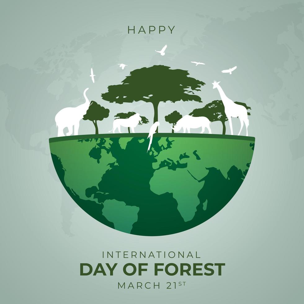 felice giornata internazionale del modello di progettazione del fondo dell'illustrazione della foresta vettore