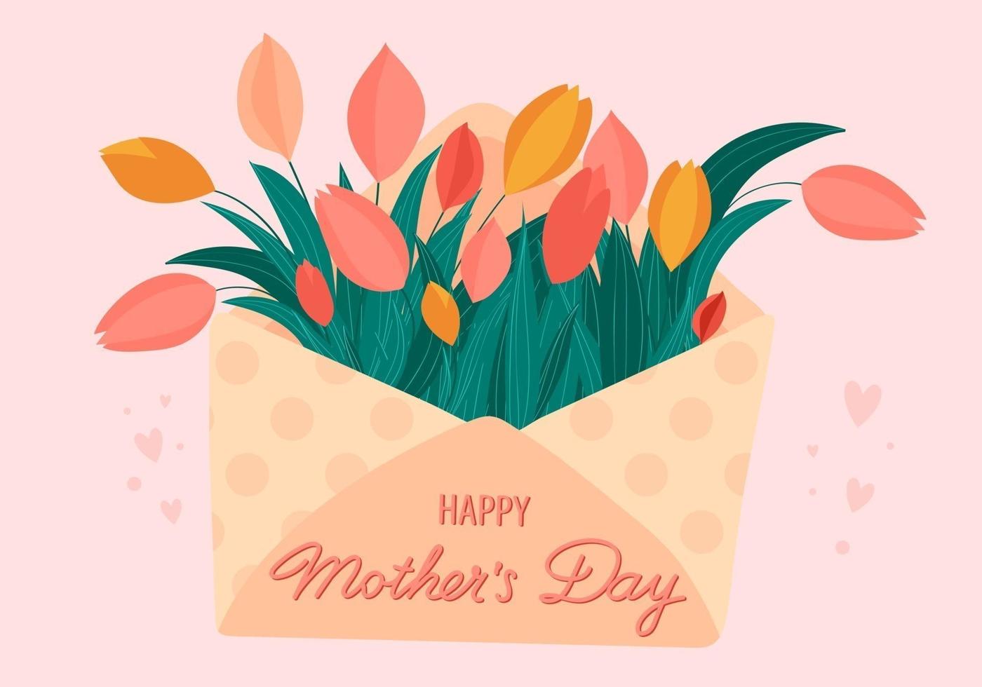 buon biglietto di auguri per la festa della mamma. busta con tulipani. vettore