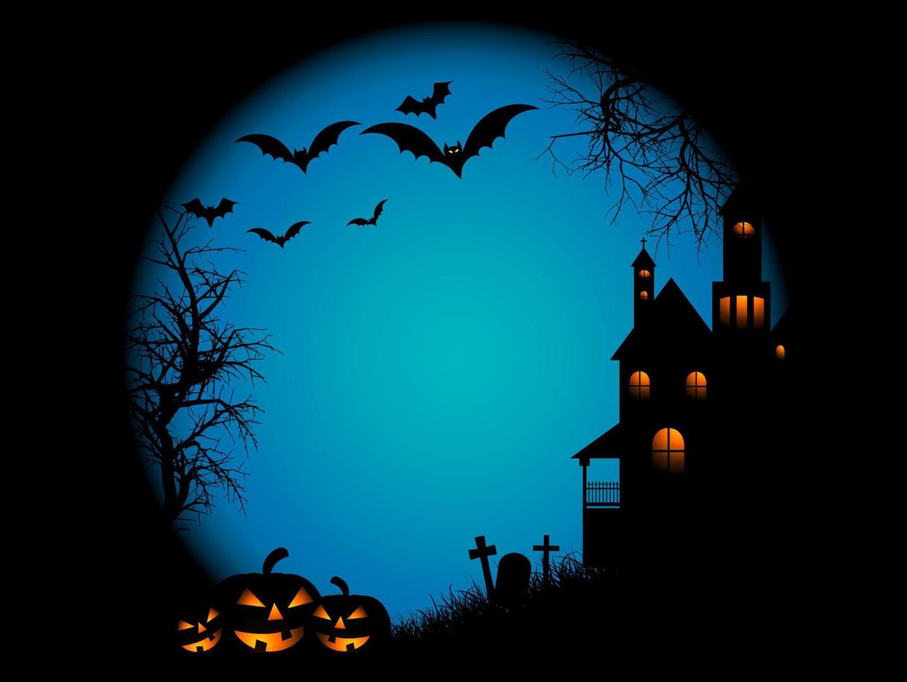 sfondo di halloween del grunge con il castello spettrale di zucche vettore