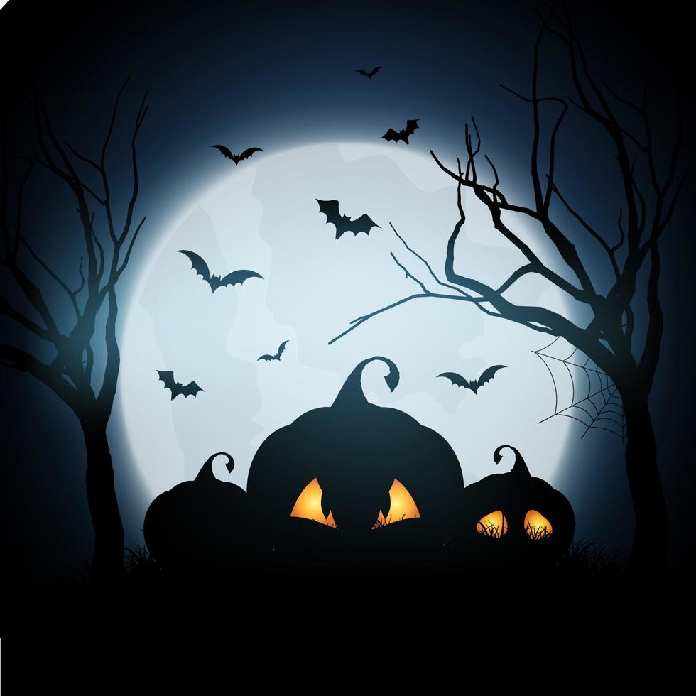 sfondo di halloween con paesaggio al chiaro di luna zucca fantasma vettore
