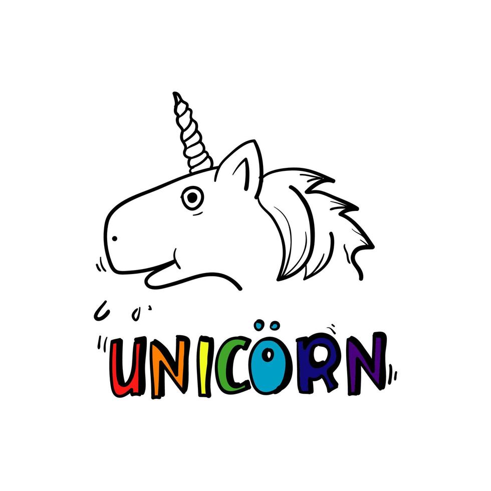 doodle illustrazione di unicorno con vettore di stile disegnato a mano