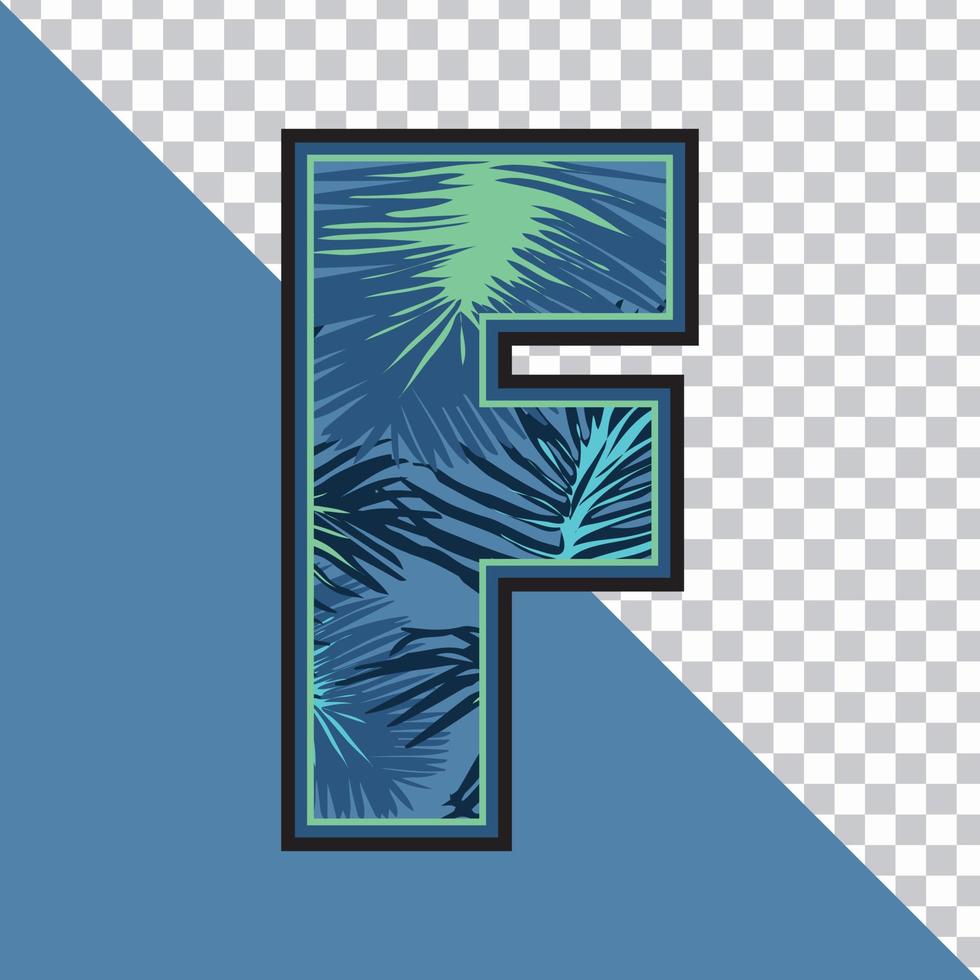 alfabeto f fatto di foglie tropicali esotiche illustrazione vettoriale con sfondo trasparente. design grafico lettera 'f' effetto testo creativo.