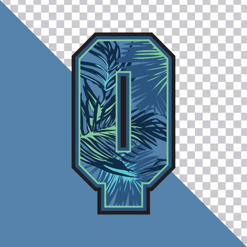 alfabeto q fatto di foglie tropicali esotiche illustrazione vettoriale con sfondo trasparente. design grafico lettera 'q' effetto testo creativo.