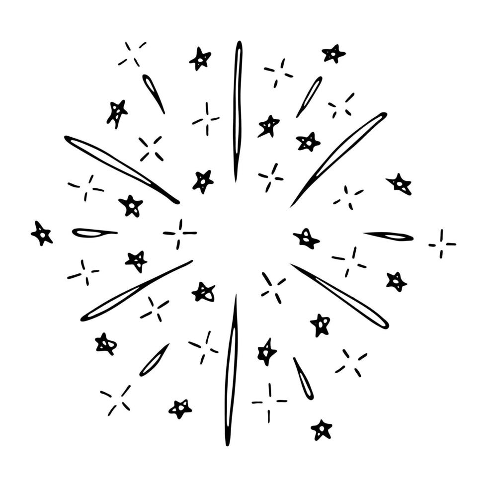 fuochi d'artificio disegnati a mano di vettore. carino doodle fuochi d'artificio illustrazione isolato su sfondo bianco. per biglietti di auguri, stampa, web, design, arredamento. vettore