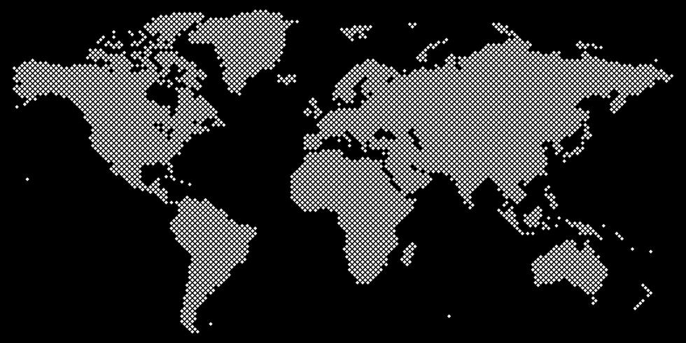 Bianco di vettore della mappa di mondo del tetragon sul nero