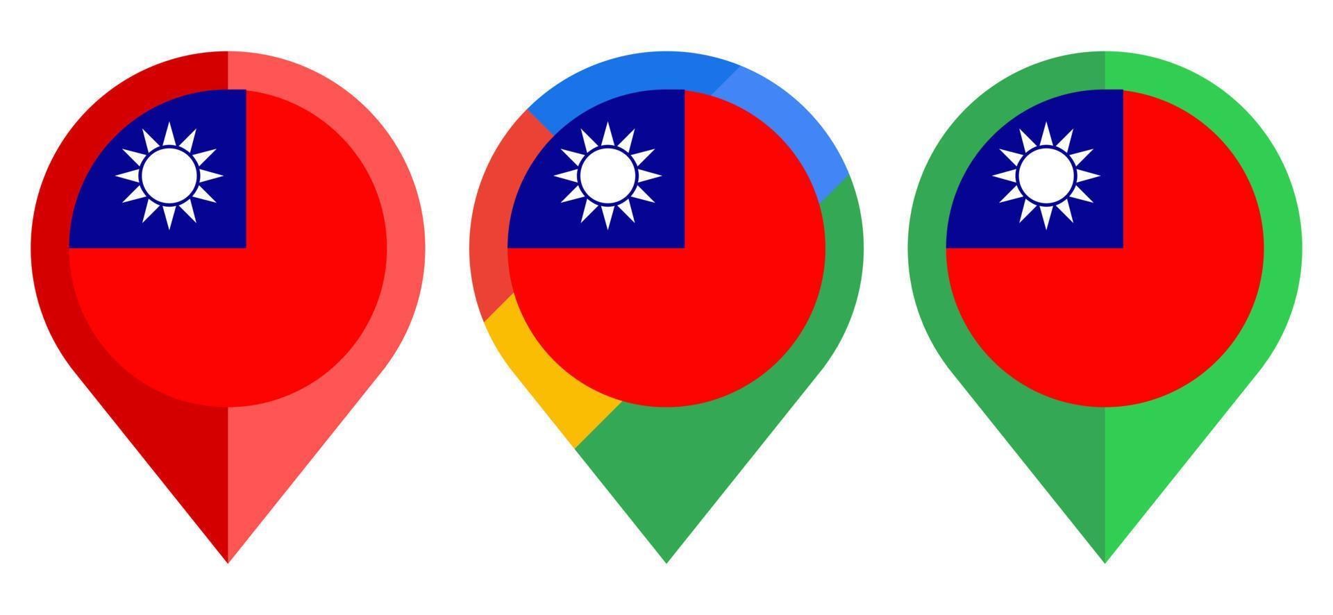 icona dell'indicatore di mappa piatta con bandiera di Taiwan isolata su sfondo bianco vettore
