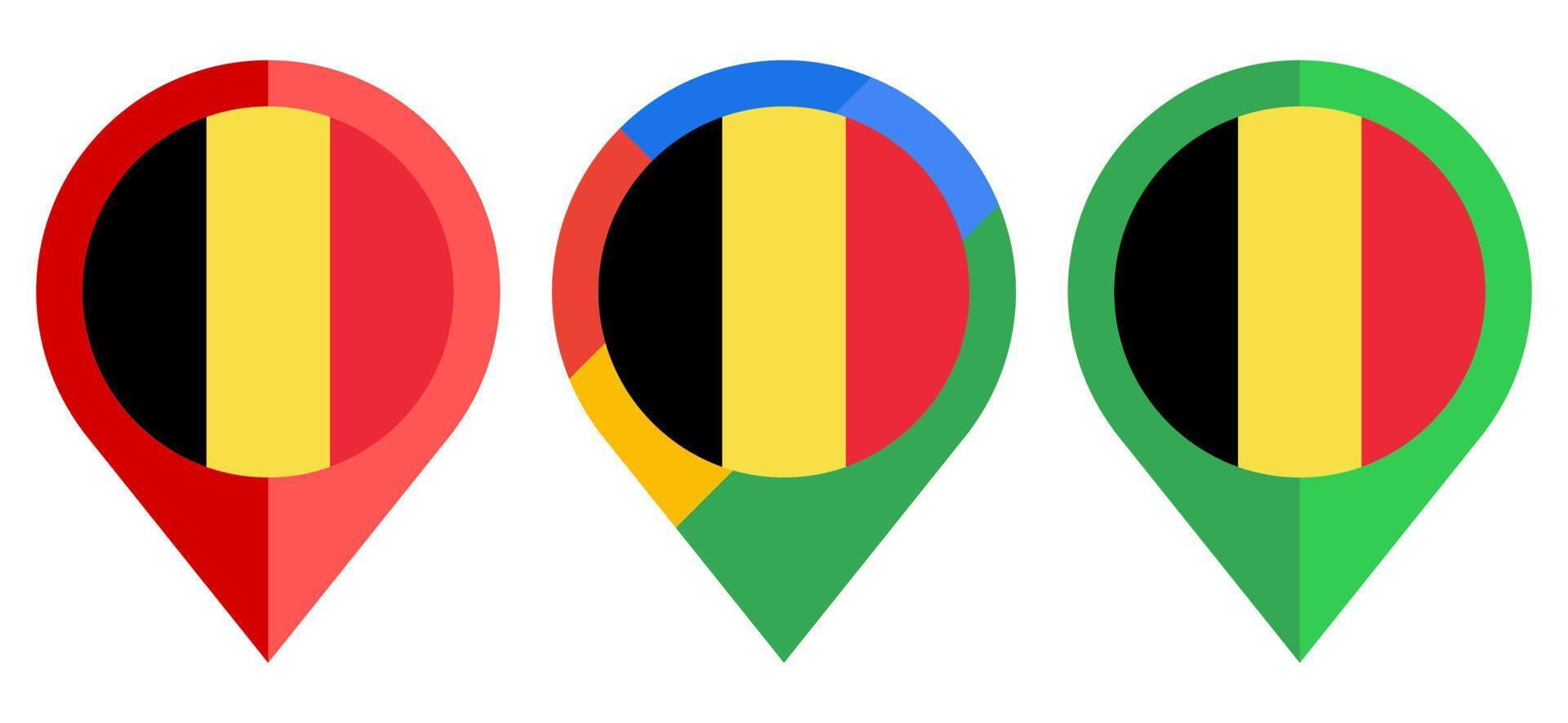 icona dell'indicatore di mappa piatta con bandiera del Belgio isolata su sfondo bianco vettore