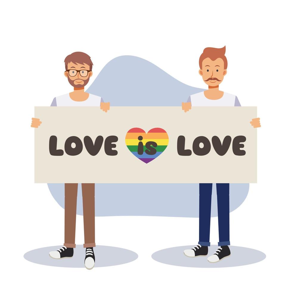 celebrare il mese dell'orgoglio, il concetto di coppia lgbt o bisessuale, l'amore e il romance.rainbow heart.pride parade.flat illustrazione del personaggio dei cartoni animati di vettore. vettore