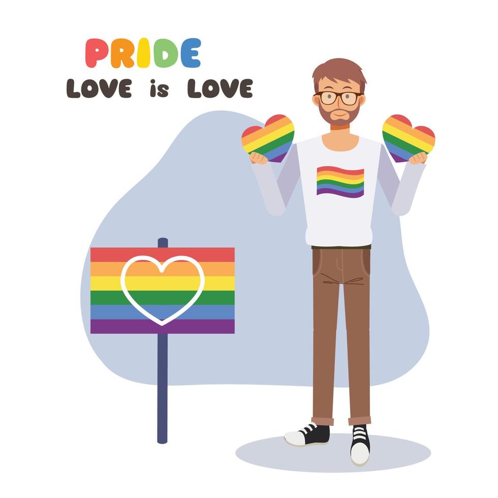 celebrare il mese dell'orgoglio, il concetto di coppia lgbt o bisessuale, l'amore e il romance.rainbow heart.flat vector cartoon character illustration.