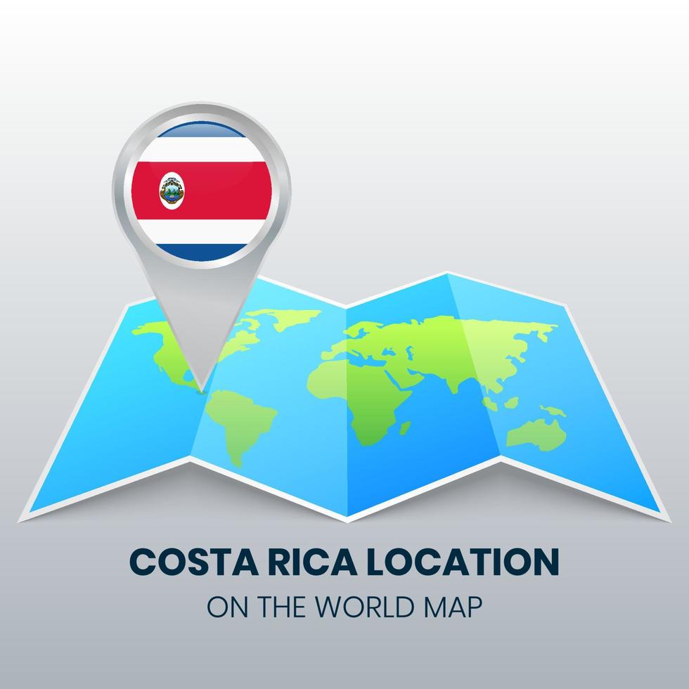 icona della posizione della costa rica sulla mappa del mondo, icona della puntina rotonda della costa rica vettore