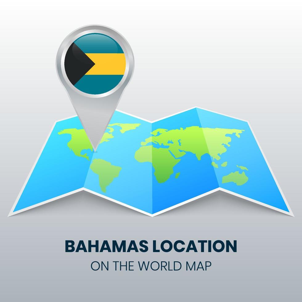 icona della posizione delle Bahamas sulla mappa del mondo, icona rotonda delle Bahamas vettore