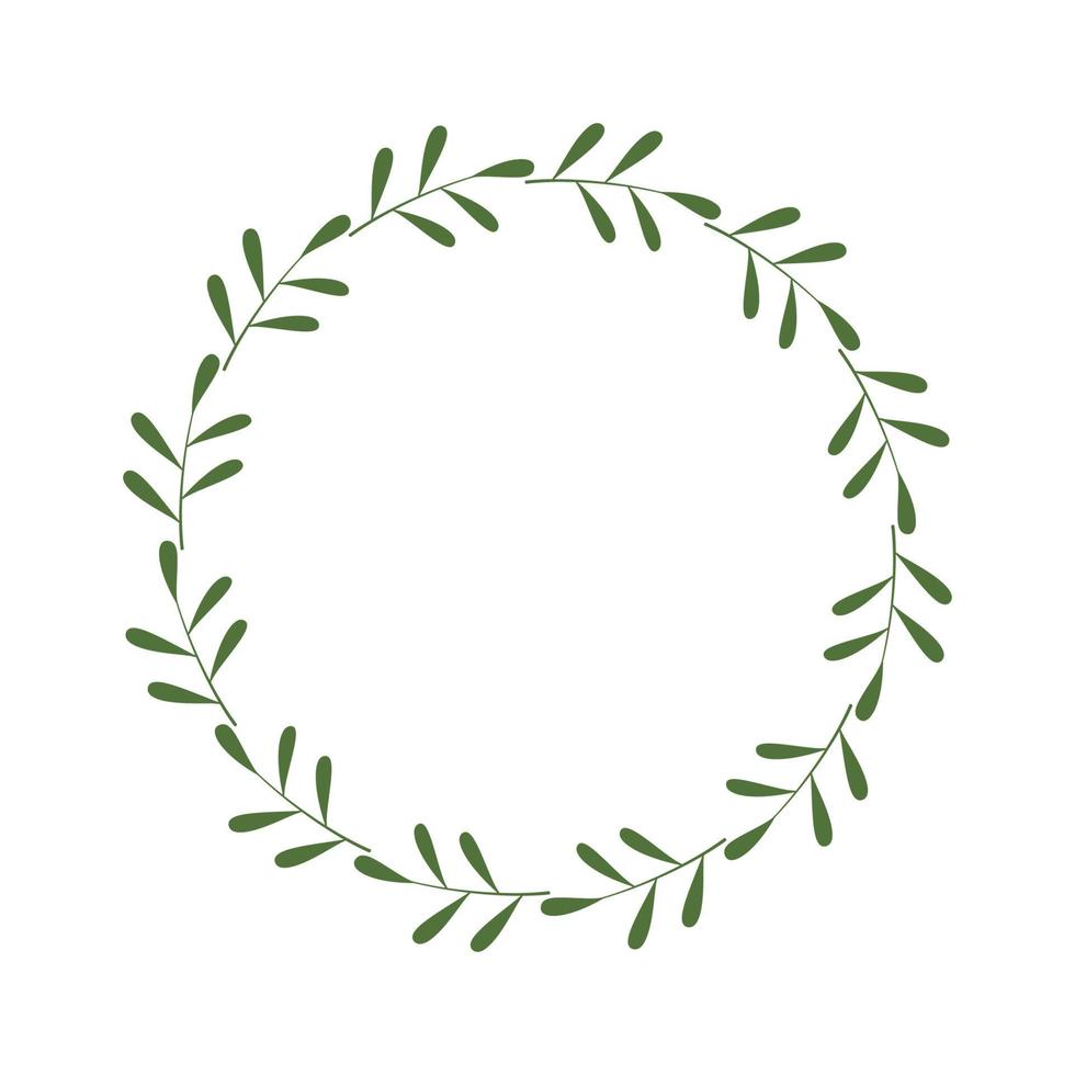 cornice rotonda di ramoscelli verdi con foglie. modello di progettazione per logo, invito, saluti. ghirlanda elegante laconica. confine minimalista. ghirlanda decidua. illustrazione vettoriale d'archivio