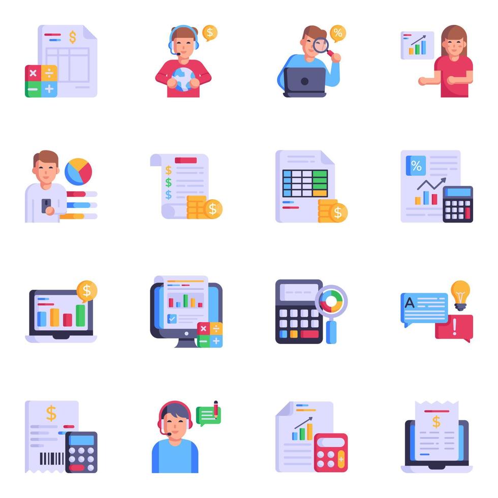 16 icone piatte di affari e contabilità vettore