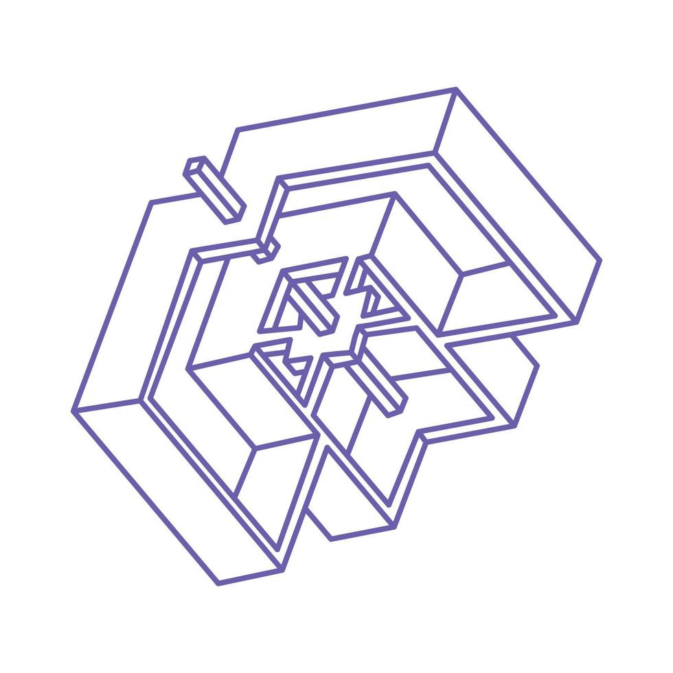 forme di illusione. oggetti di geometria 3d. logo. figura di illusione ottica. geometria sacra. ottica art. vettore