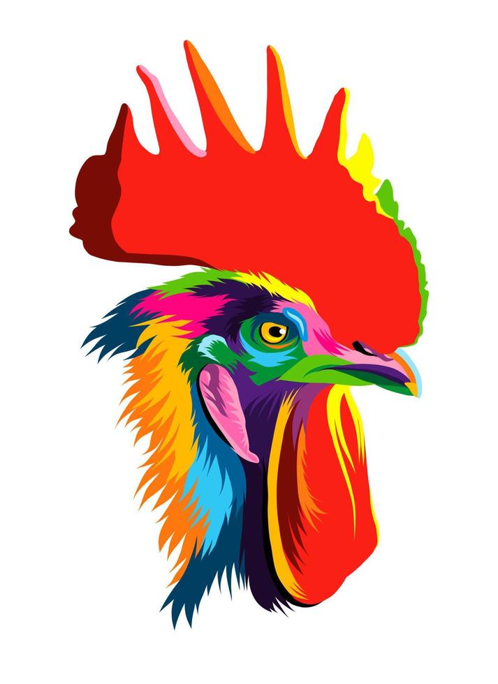 ritratto astratto della testa del gallo da vernici multicolori. disegno colorato. illustrazione vettoriale di vernici