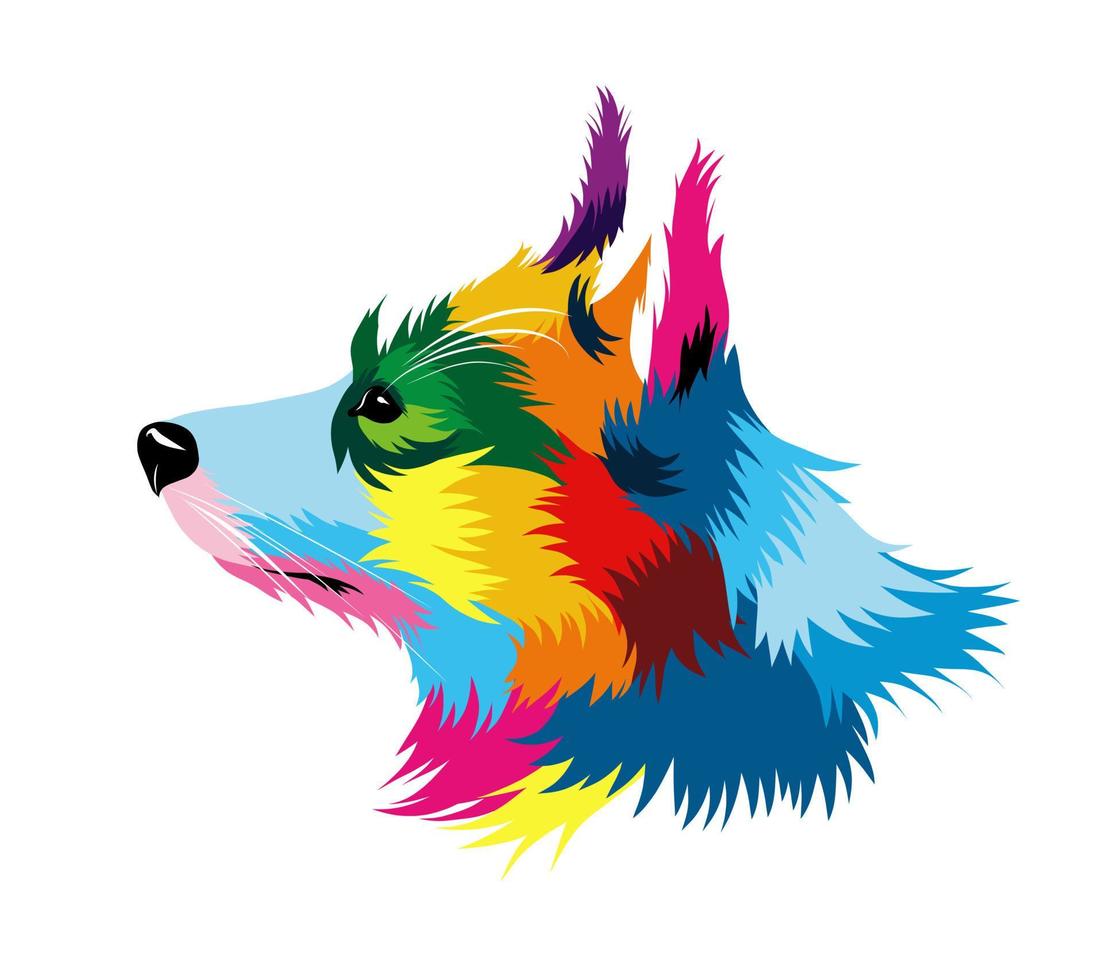 ritratto astratto della testa di welsh corgi pembroke da vernici multicolori. disegno colorato. ritratto del muso del cucciolo, muso del cane. illustrazione vettoriale di vernici