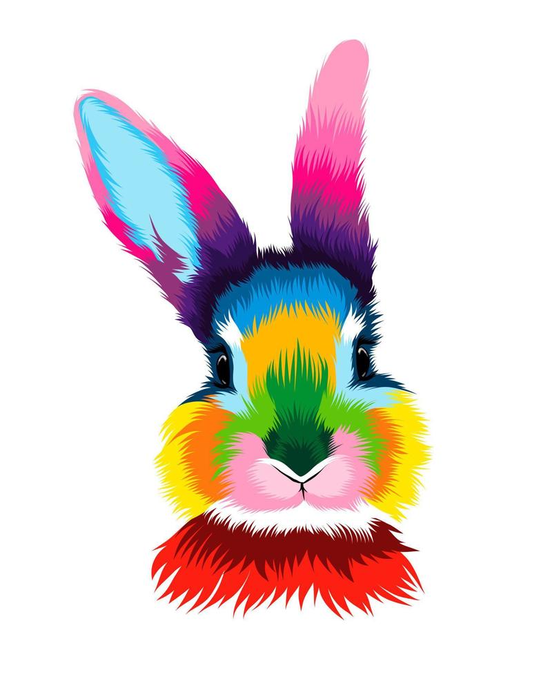 ritratto astratto della testa del coniglio, lepre dalle pitture multicolori. disegno colorato. illustrazione vettoriale di vernici