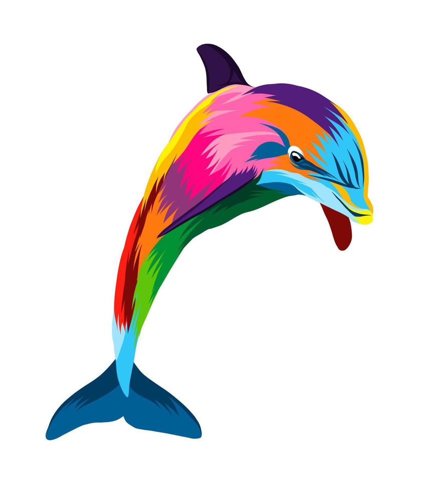 delfino astratto da vernici multicolori. disegno colorato. illustrazione vettoriale di vernici
