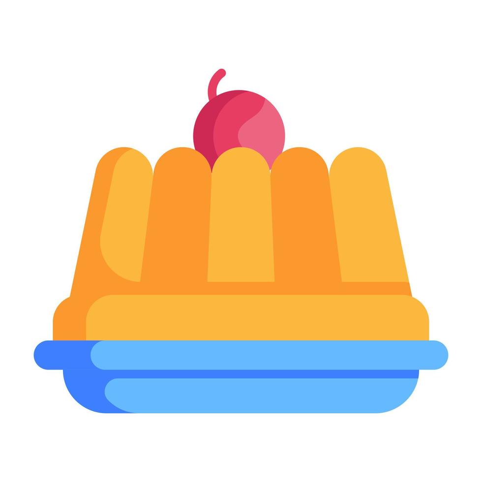 torta di gelatina dolce con una ciliegina sulla torta, icona piatta vettore