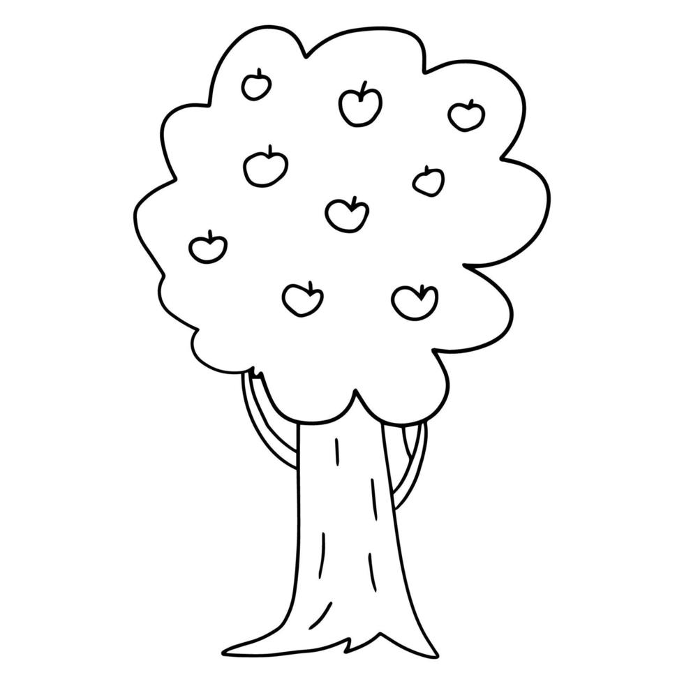 albero di mele di doodle del fumetto isolato su priorità bassa bianca. vettore