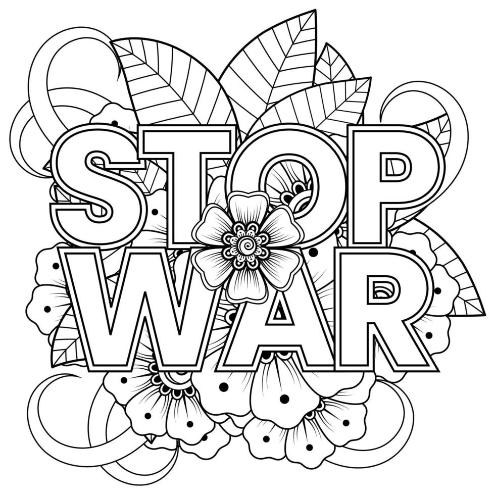 no war e stop war banner o modello di carta con fiore mehndi vettore