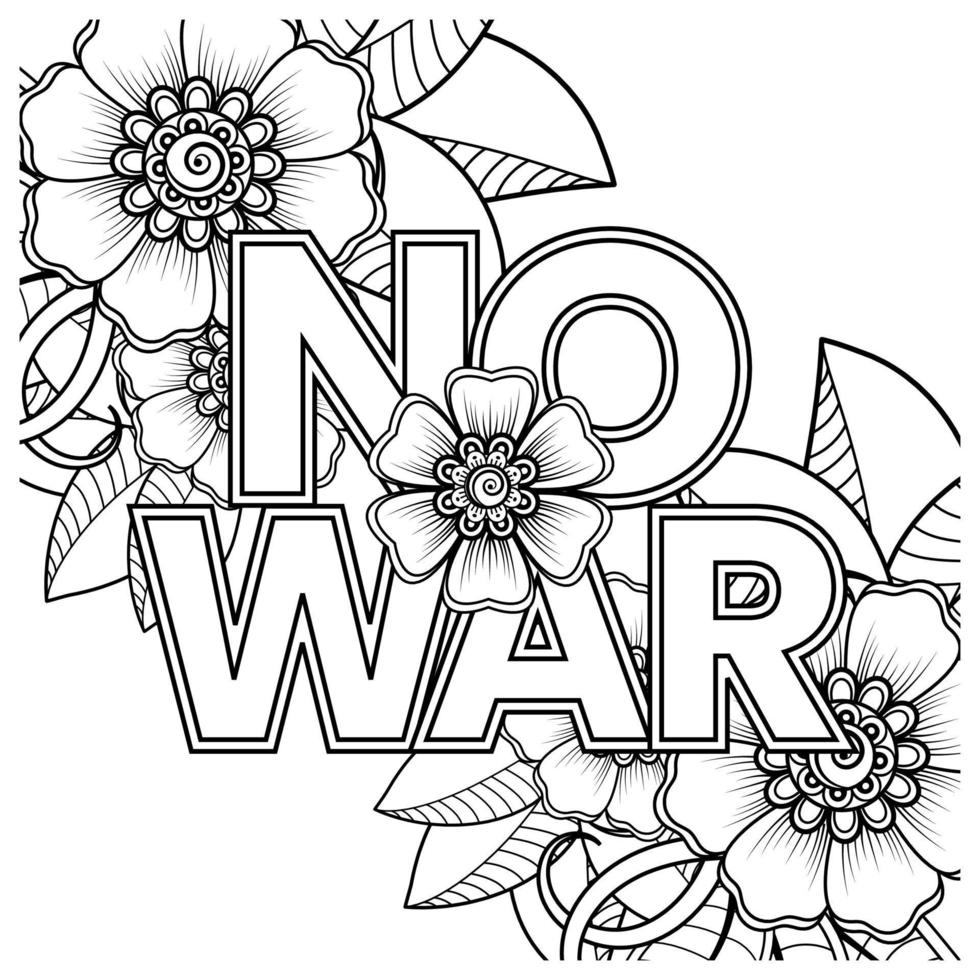 no war e stop war banner o modello di carta con fiore mehndi vettore