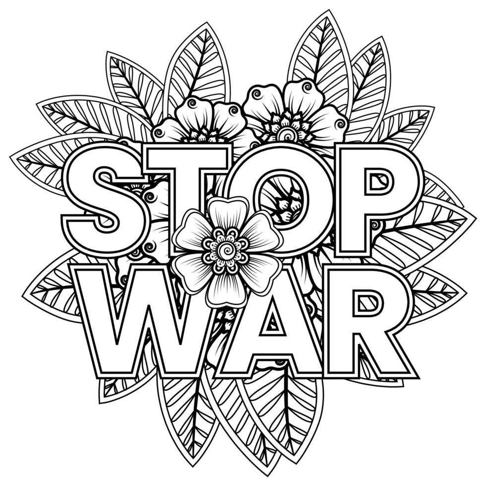 no war e stop war banner o modello di carta con fiore mehndi vettore