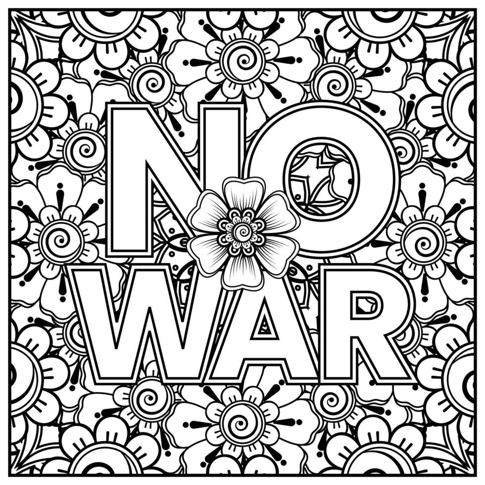 no war e stop war banner o modello di carta con fiore mehndi vettore
