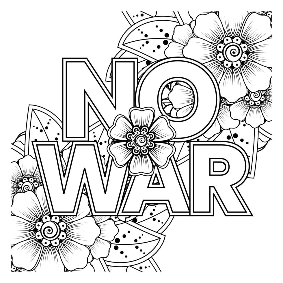 no war e stop war banner o modello di carta con fiore mehndi vettore