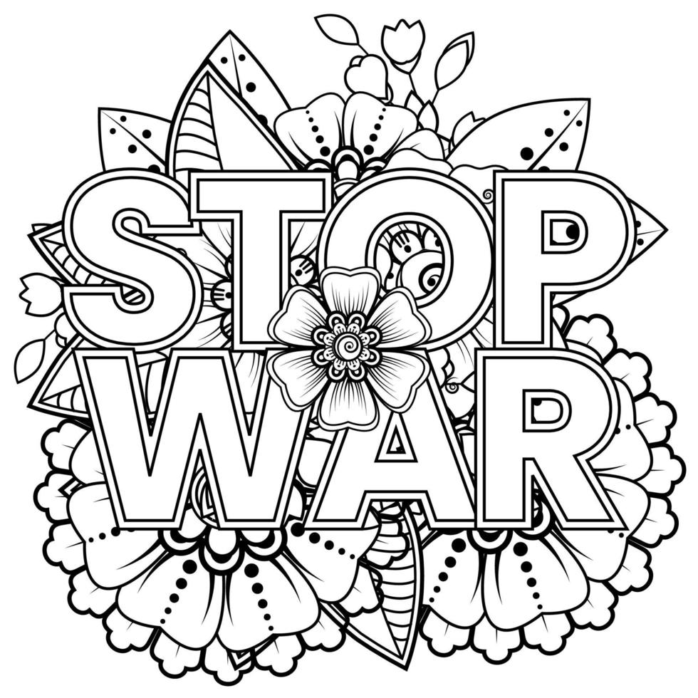 no war e stop war banner o modello di carta con fiore mehndi vettore