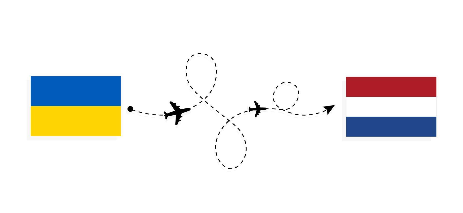 volo e viaggio dall'ucraina ai paesi bassi con il concetto di viaggio in aereo passeggeri vettore