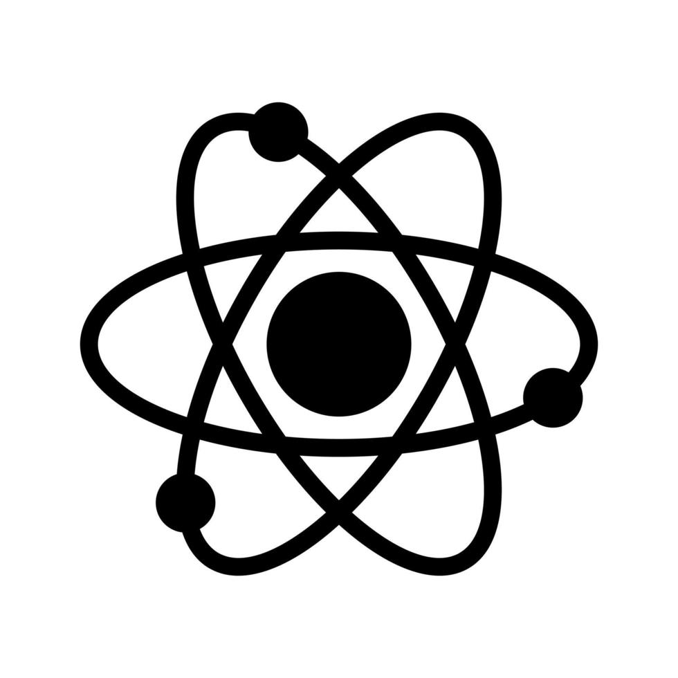 icona di elettroni dell'atomo isolato su priorità bassa bianca. icona di atomi di elettroni simbolo moderno per grafica e web design. vettore