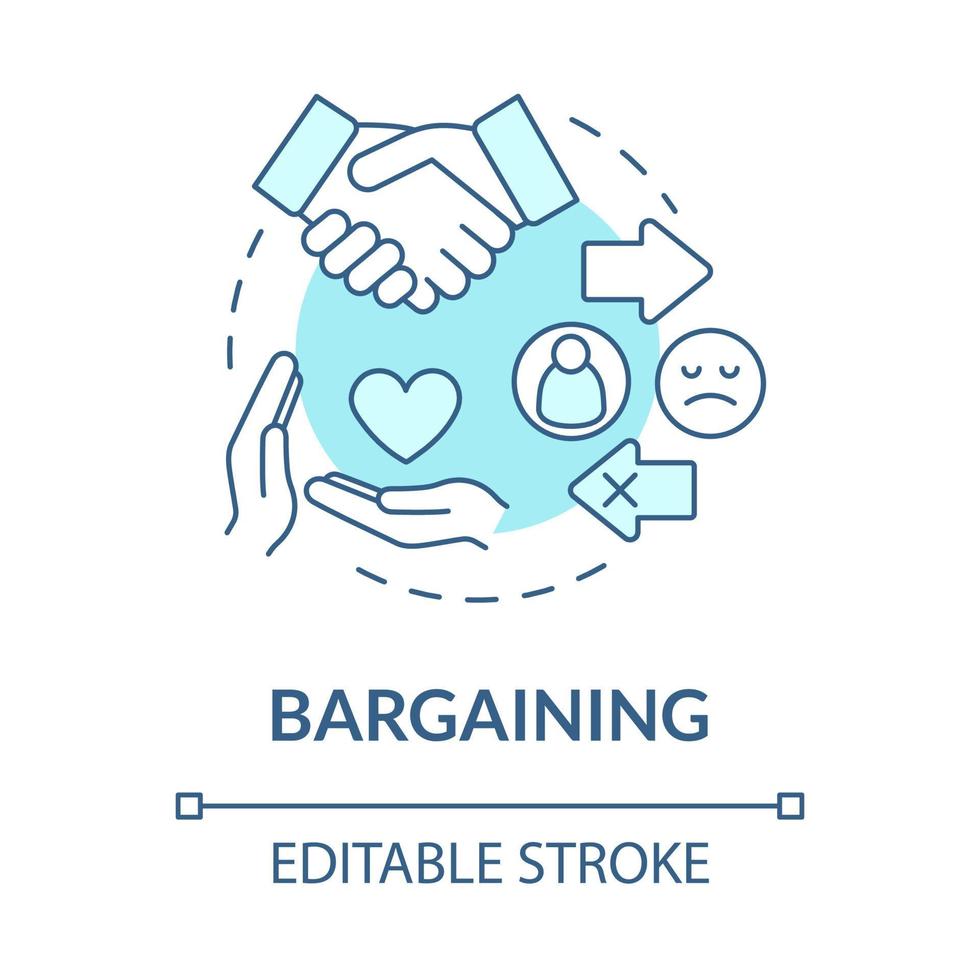 icona del concetto turchese di contrattazione. cercando di cambiare la situazione. illustrazione al tratto sottile dell'idea astratta della fase del divorzio. disegno di contorno isolato. tratto modificabile. roboto-medium, una miriade di caratteri pro-grassetto utilizzati vettore