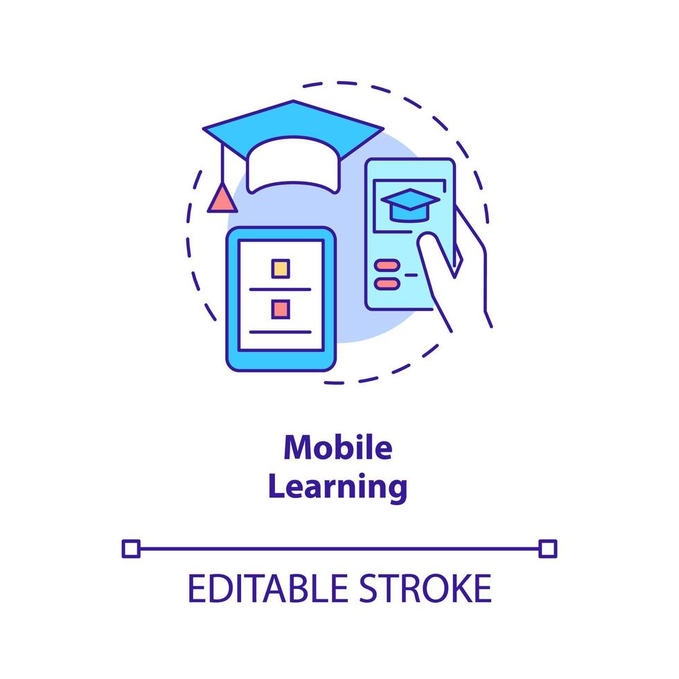 icona del concetto di apprendimento mobile. accesso remoto. illustrazione di linea sottile di idea astratta di formazione elettronica. disegno di contorno isolato. tratto modificabile. roboto-medium, una miriade di caratteri pro-grassetto utilizzati vettore
