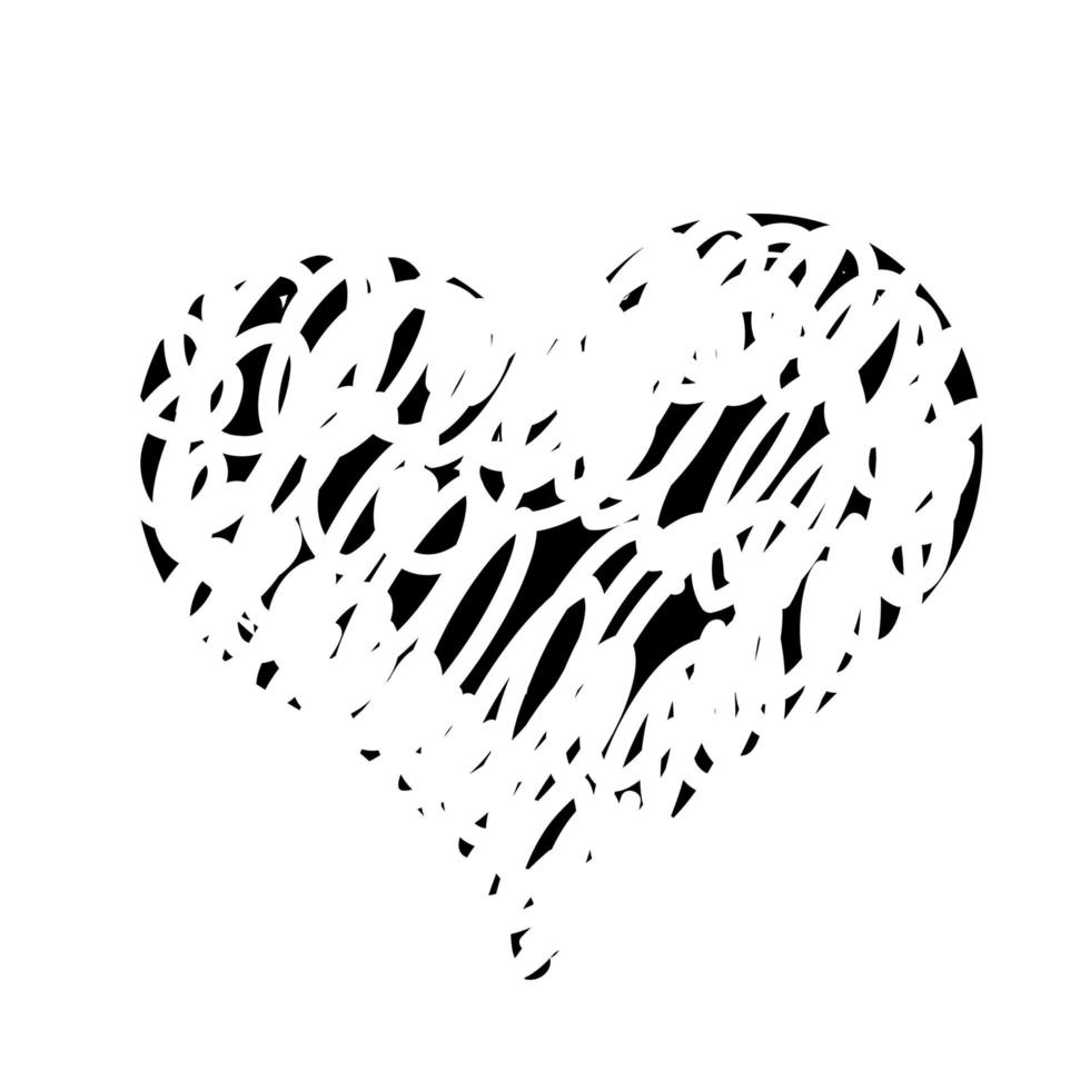 cuore di doodle monocromatico a forma di cuore. illustrazione vettoriale grunge