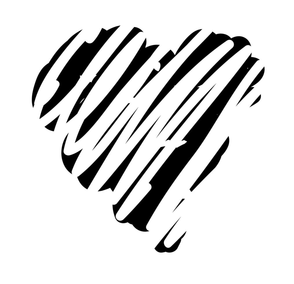 cuore di doodle monocromatico a forma di cuore. illustrazione vettoriale grunge