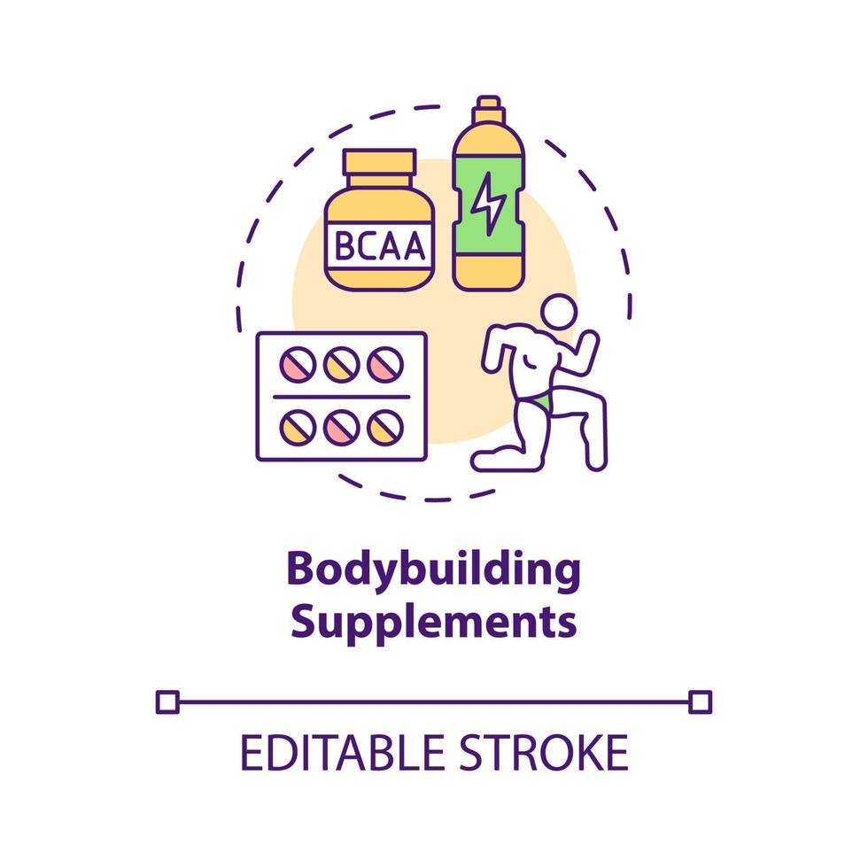 icona del concetto di integratori per bodybuilding. nutrizione fitness per atleti illustrazione linea sottile idea astratta. disegno di contorno isolato. tratto modificabile. roboto-medium, una miriade di caratteri pro-grassetto utilizzati vettore