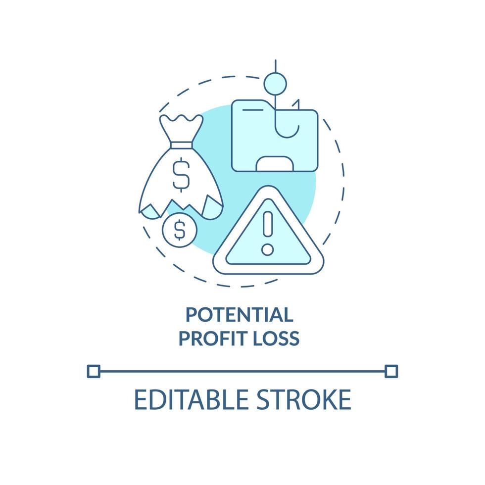 icona del concetto blu potenziale perdita di profitto. illustrazione della linea sottile dell'idea astratta dello svantaggio della pirateria online. impatto della pirateria sulle vendite. disegno a colori di contorno isolato vettoriale. tratto modificabile vettore