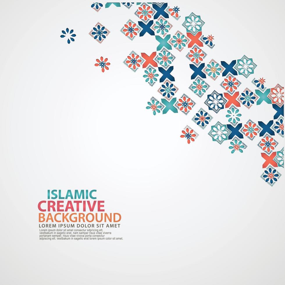 modello di sfondo biglietto di auguri design islamico con dettagli ornamentali colorati di mosaico floreale ornamento di arte islamica vettore