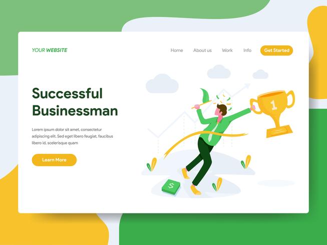 Modello di pagina di destinazione di successo Businessman Illustration Concept. Moderno concetto di design piatto di progettazione di pagine Web per sito Web e sito Web mobile. Illustrazione di vettore