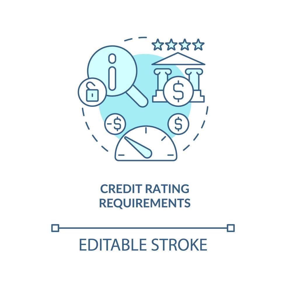 icona del concetto di rating del credito. processo di regolamentazione del sistema bancario. requisiti di credito. illustrazione di linea sottile di idea astratta di gestione finanziaria. disegno a colori di contorno isolato vettoriale. tratto modificabile vettore