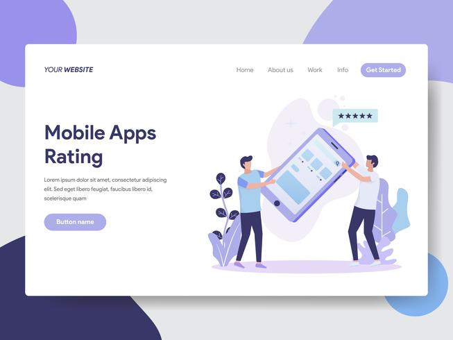 Modello della pagina di atterraggio del concetto dell&#39;illustrazione di valutazione delle Apps del cellulare. Concetto di design piatto moderno di progettazione di pagine Web per sito Web e sito Web mobile. Illustrazione di vettore