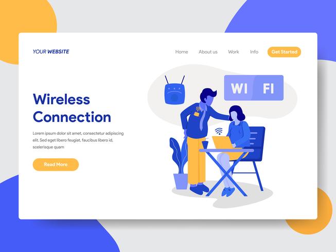 Modello di pagina di destinazione di connessione wireless e concetto di illustrazione WiFi. Concetto di design piatto moderno di progettazione di pagine Web per sito Web e sito Web mobile. Illustrazione di vettore