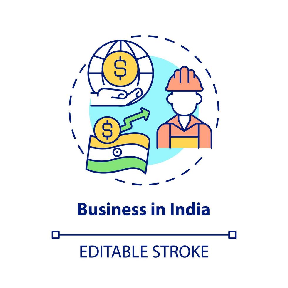 icona del concetto di affari in india. miglior paese per affari astratta idea linea sottile illustrazione. forza lavoro qualificata. disegno di contorno isolato. tratto modificabile. roboto-medium, una miriade di caratteri pro-grassetto utilizzati vettore