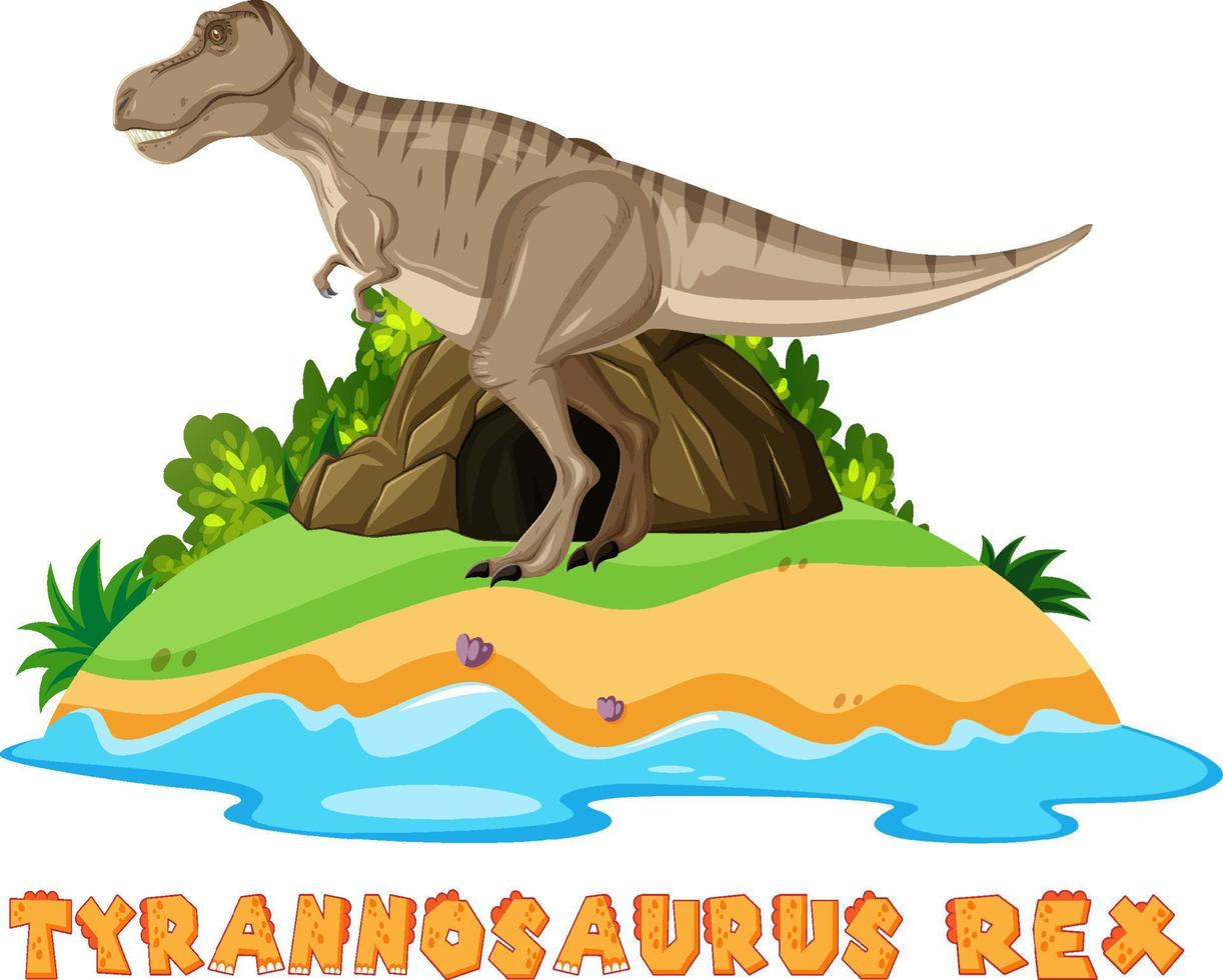 design wordcard per il tirannosauro rex sull'isola vettore