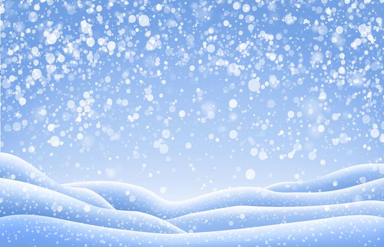 Paesaggio di Natale con cappucci di neve e nevicate in calo. Illustrazione vettoriale