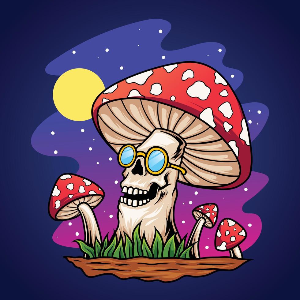 cartone animato di funghi teschio trippy vettore